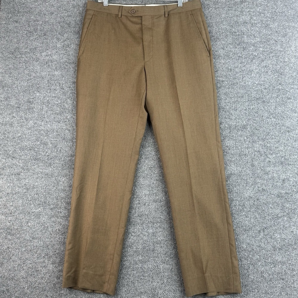Santorelli Dress Pants Mens 35x32 Brown Tobacco Romeo Luxury Serge Wool Italy